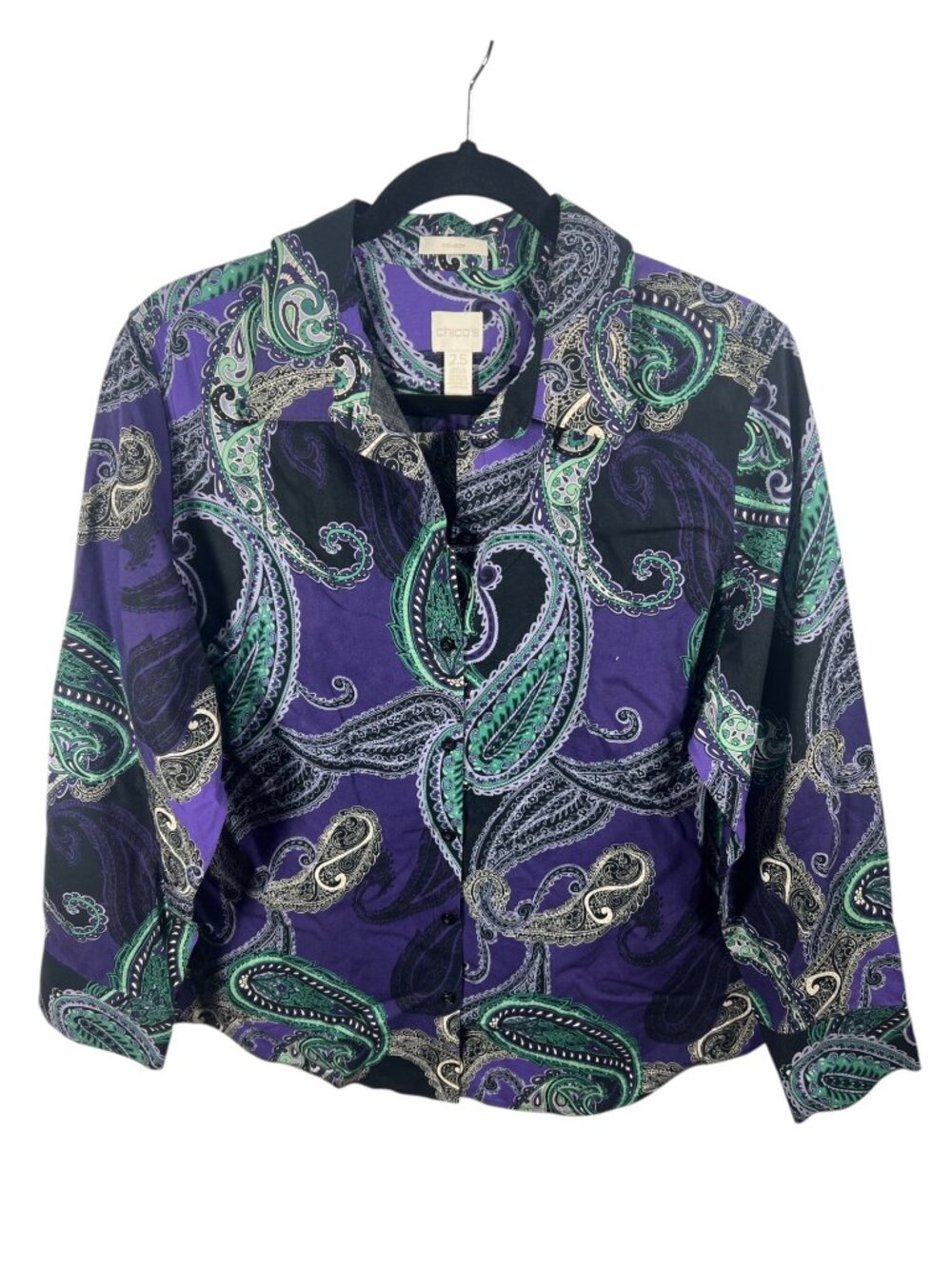 Chicos Top Womens Large Button Down Shirt Long Sleeve No Iron Career Paisley